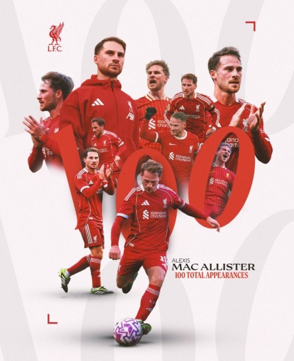 替补登场，麦卡利斯特迎利物浦糊口百场里程碑之战