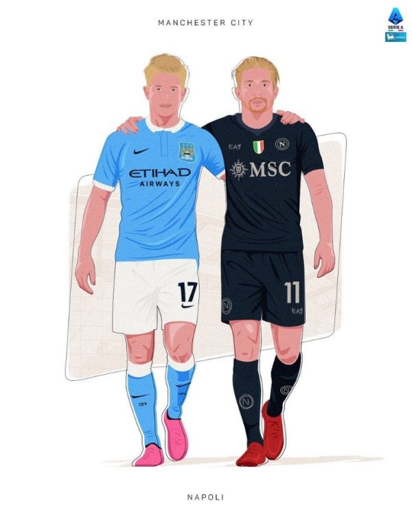 意甲官推晒海报预热那不勒斯vs曼城：昔日和当前的德布劳内