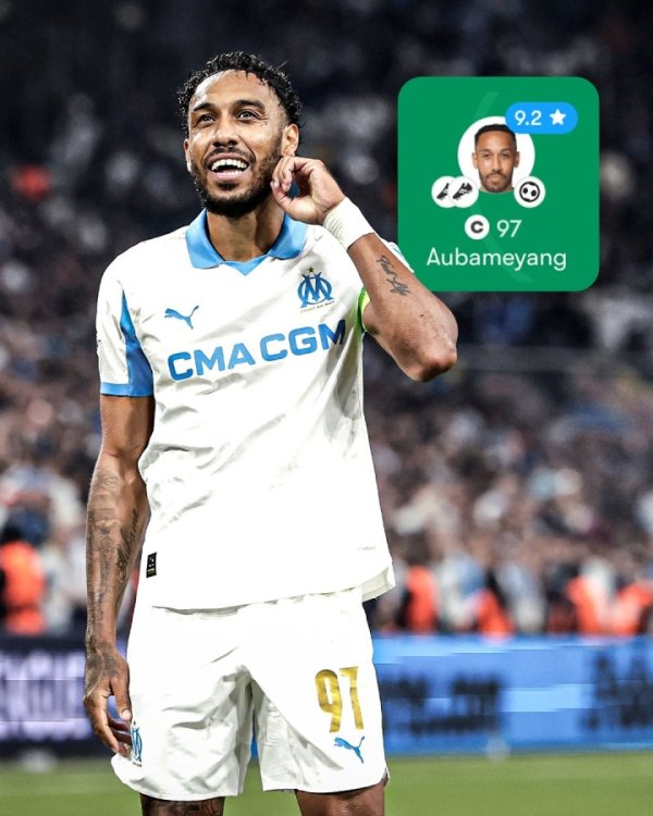 巅峰身价7500万欧！36岁奥巴梅扬欧冠1射2传，归来马赛7场4球2助