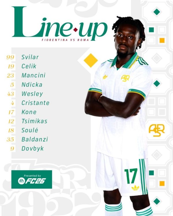 罗马客战佛罗伦萨首发：王人米卡斯、克里斯坦特先发，多夫比克出战