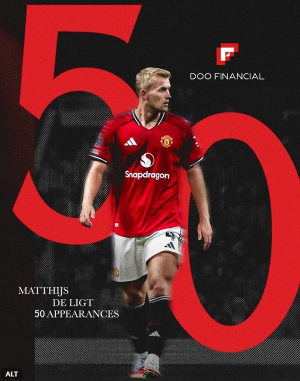 德里赫特迎曼联糊口50场里程碑，球队官推晒海报道贺